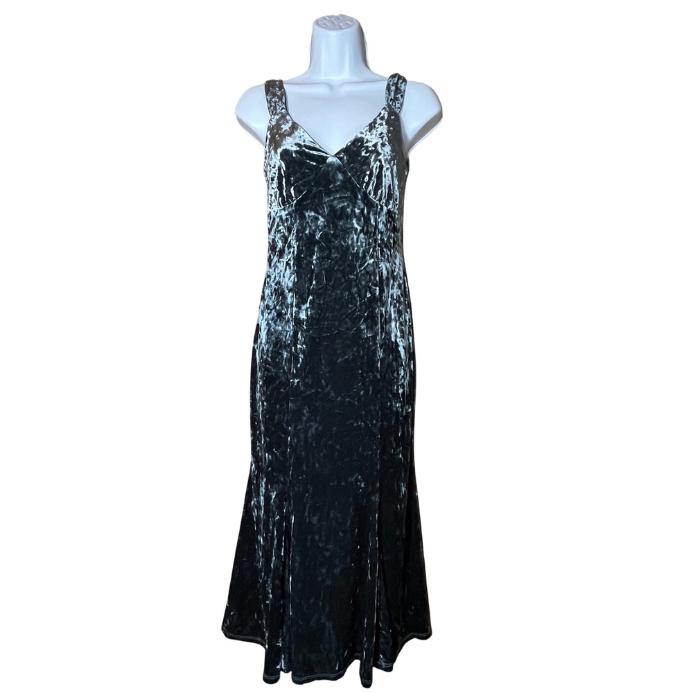 TOPSHOP Crushed Velvet Maxi Dress Gray V Neck Size 2